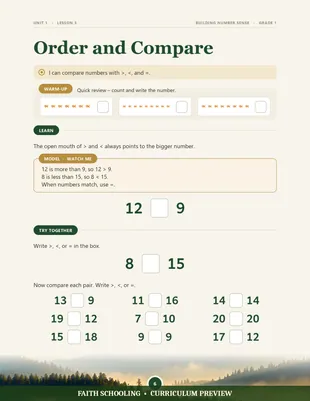 Ordering and comparing numbers