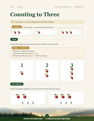 Counting to three with pictures and number models