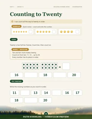 Counting to twenty and ordering numbers