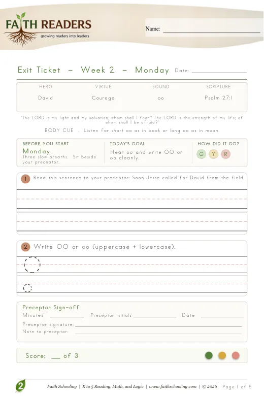 Checks & Records protected curriculum sample: Exit Ticket - Grade 2 Week 2