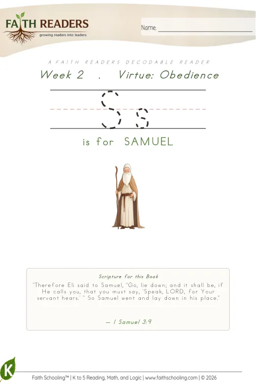 Faith Readers curriculum protected curriculum sample: Decodable Readers - Kindergarten Week 2