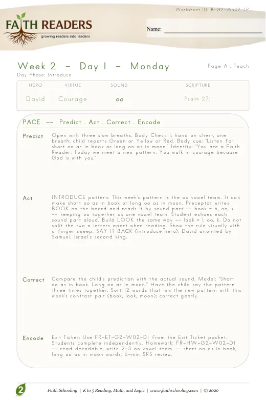 Faith Readers curriculum protected curriculum sample: Teaching Plan - Grade 2 Week 2