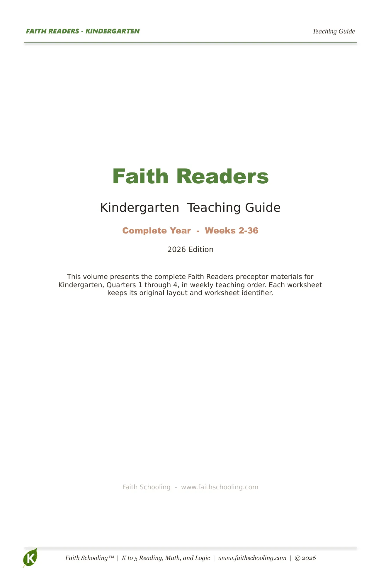 Kindergarten Teaching Guide, page 2