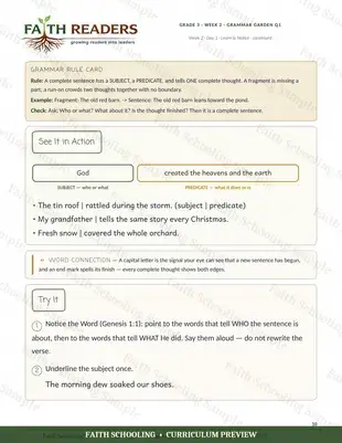 The grammar rule card: subject and predicate (Week 2)