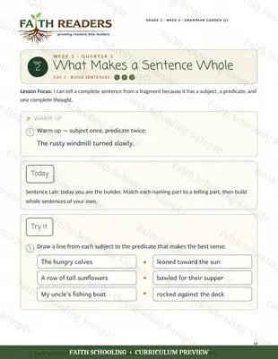 Sentence lab: match subjects to predicates (Week 2)
