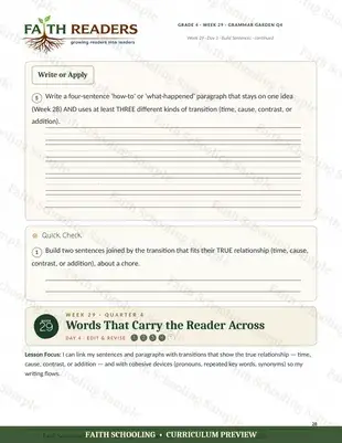 Transitions that carry the reader across (Week 29)