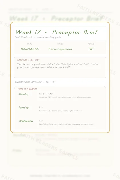 Kindergarten Week 16 Preceptor Guide page preview