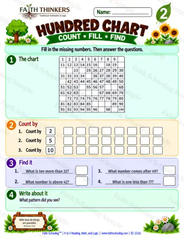 2nd Grade math worksheet — Hundred Chart Practice 5