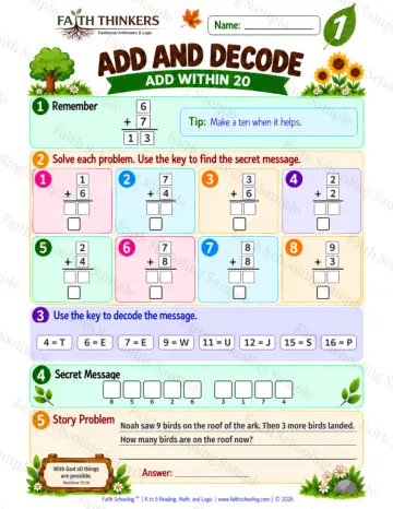 1st Grade math worksheet — Addition Facts Practice 9