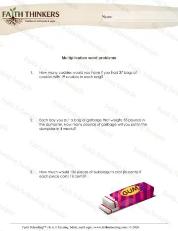 3rd Grade math worksheet — Multiplication Word Problems Sentences 6