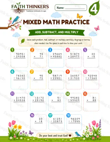 4th Grade math worksheet — Spring Mixed Practice 4