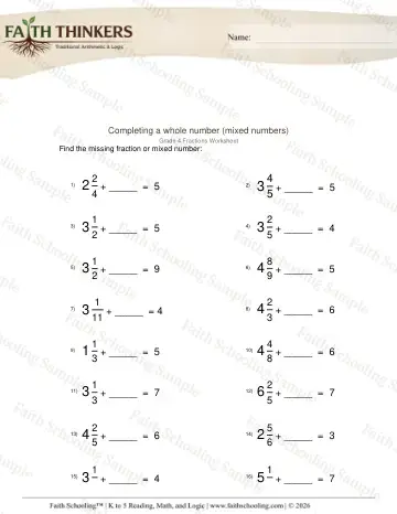 4th Grade math worksheet — Adding Fractions. Adding Mixed Numbers 4