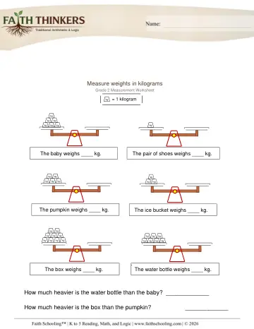 Grade 2 Math: Weight — worksheet preview