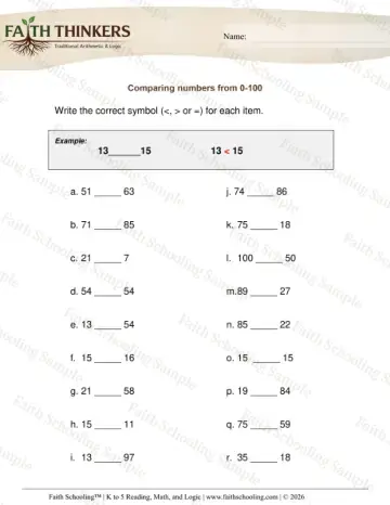1st Grade math worksheet — Comparing Numbers D2