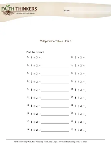 Grade 3 Math: Times Tables Facts — worksheet preview