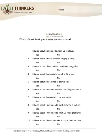 Grade 3 Math: Telling Time — worksheet preview