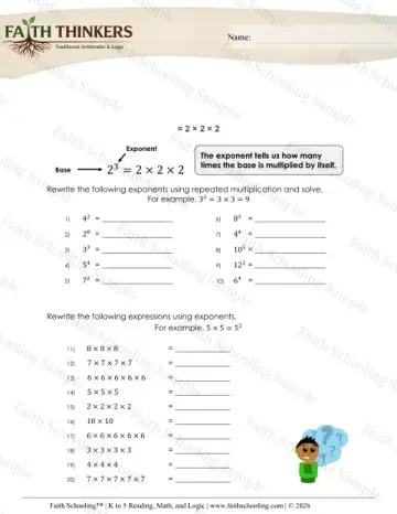 5th Grade math worksheet — Patterns and Early Algebra. Exponents 3