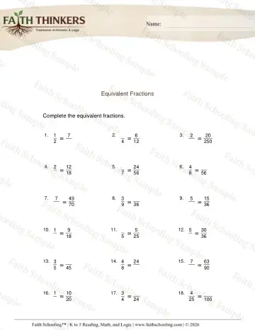 5th Grade math worksheet — Equivalent and Simplified Fractions. Equivalent Fractions 2