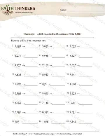 5th Grade math worksheet — Rounding and Estimation. Round 4 Digit Number Nearest 10 3