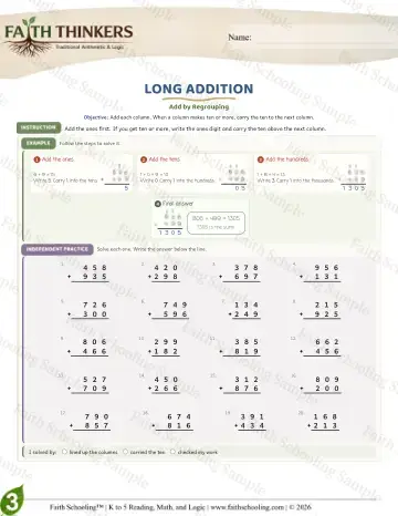 3rd Grade math worksheet — Addition with Regrouping. Long Addition (Practice 6)