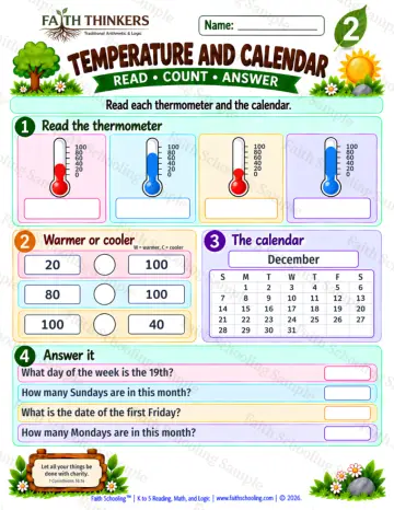 2nd Grade math worksheet — Calendar and Temperature Practice 8
