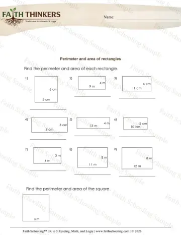 3rd Grade math worksheet — Geometry Area Perimeter Rectangles 4