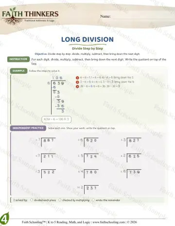 4th Grade math worksheet — Long Division (Practice 9)