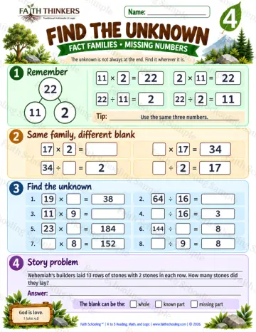 4th Grade math worksheet — Find The Unknown Practice 7