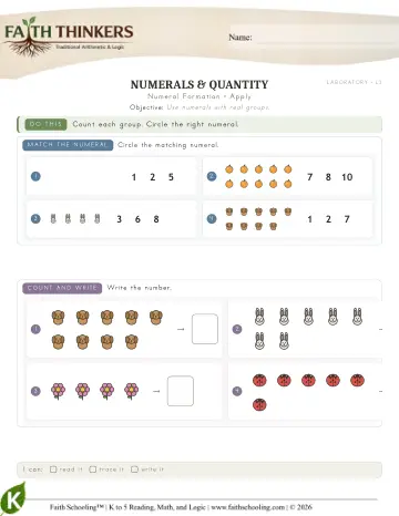 Kindergarten Math: Numeral Formation — worksheet preview