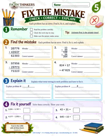 5th Grade math worksheet — Fix The Mistake Practice 5