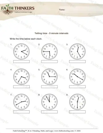 2nd Grade math worksheet — Telling Time 5 Minute Intervals 4