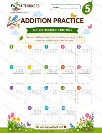 5th Grade math worksheet — Spring Addition Practice 8