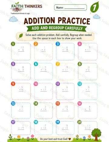 1st Grade math worksheet — Summer Addition Practice 7