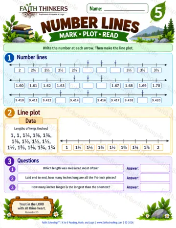 5th Grade math worksheet — Number Lines Practice 5