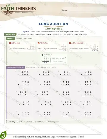 3rd Grade math worksheet — Addition with Regrouping. Long Addition (Practice 9)