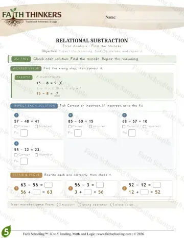 5th Grade math worksheet — Reasoning & Fluency - Error (Practice 3)
