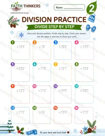2nd Grade math worksheet — Winter Division Practice 8