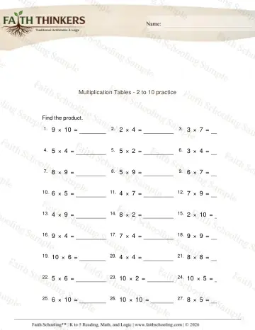 4th Grade math worksheet — Multiplication Facts and Drills. Multiplication Table 6