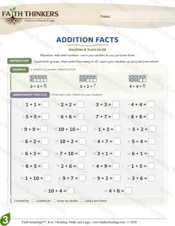 3rd Grade math worksheet — Addition Facts (Practice 6)