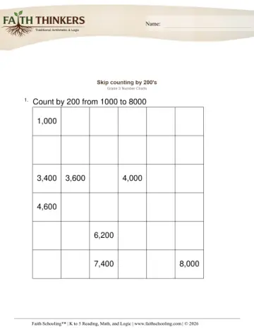 Skip Count by 200 from 1000 (Practice 1)
