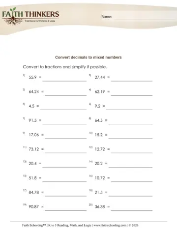 Decimals to Mixed Numbers 1 (Practice 1)