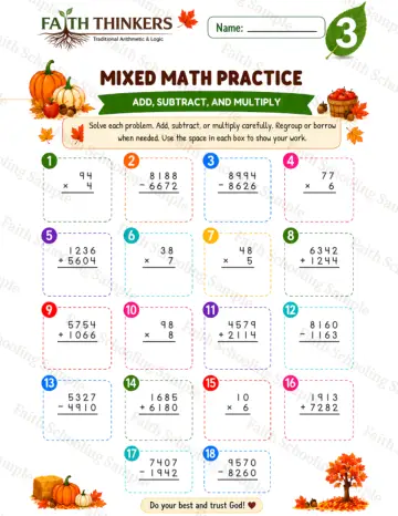 3rd Grade math worksheet — Fall Mixed Practice 8