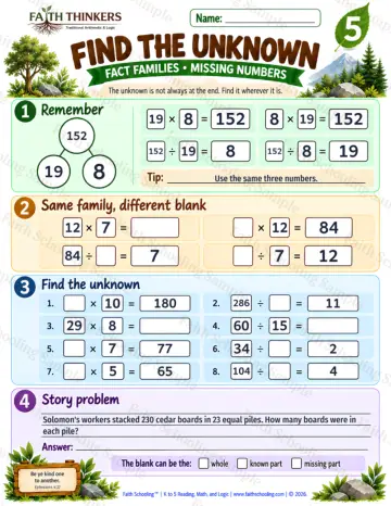 5th Grade math worksheet — Find The Unknown Practice 5