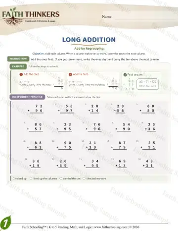 1st Grade math worksheet — Addition with Regrouping. Long Addition (Practice 4)