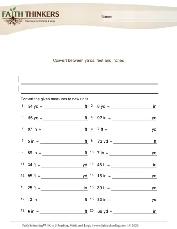 Converting Units Length Yards Feet Inches 1