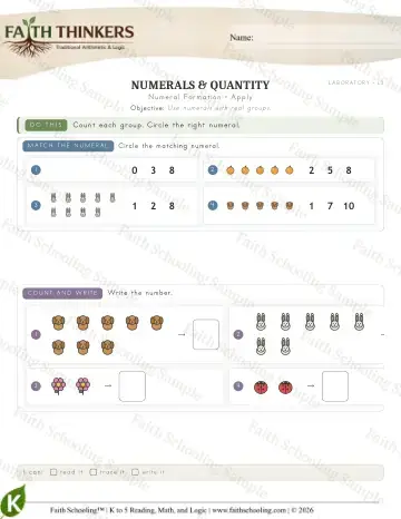 Kindergarten math worksheet — Numeral Formation (Practice 3)