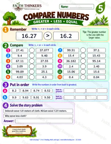5th Grade math worksheet — Compare Numbers Practice 6