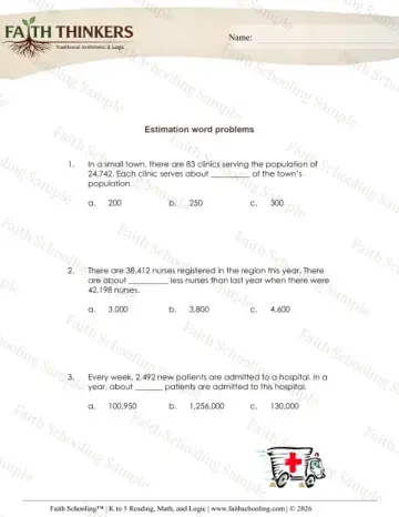 5th Grade math worksheet — Word Problems Estimating Rounding 6