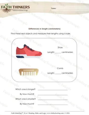2nd Grade math worksheet — Measurement Length Differences Cm 7
