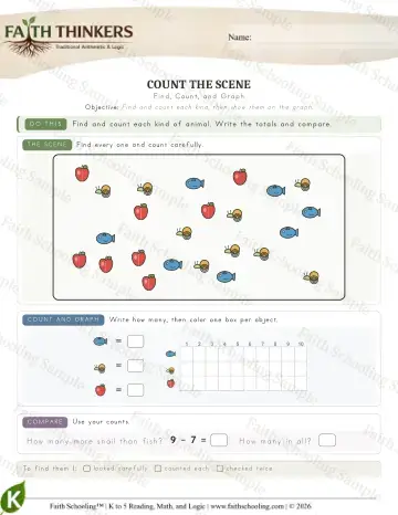 Kindergarten math worksheet — Interactive & Puzzles - Countscene (Practice 4)